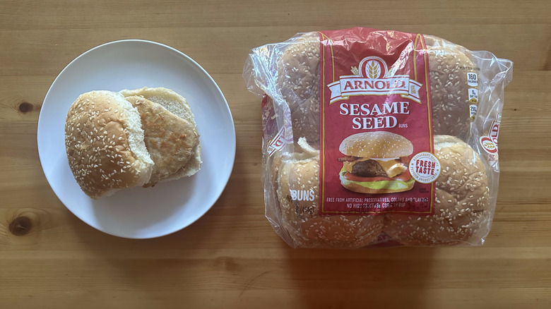 Arnold Sesame Seed Buns on wooden table