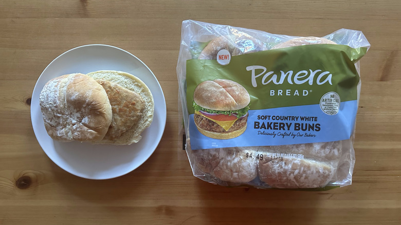 Panera Bread Soft Country White Bakery Buns on wooden table