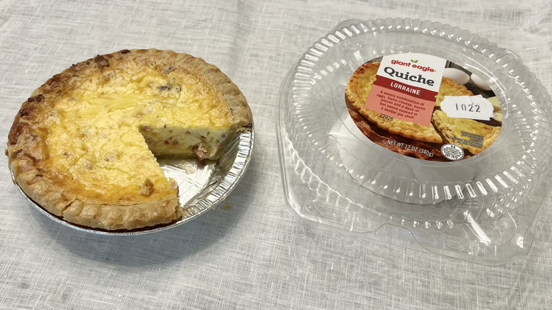 Giant Eagle Lorraine quiche with slice missing.
