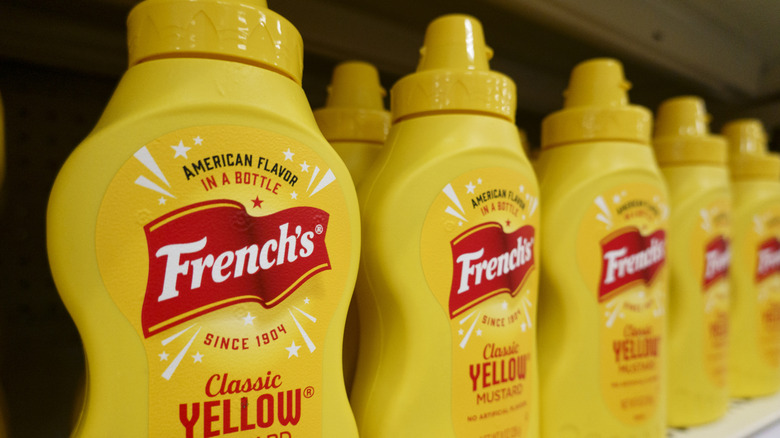 Bottles of French's Classic yellow mustard for sale are displayed at a store on July 22, 2026 in Washington, DC.