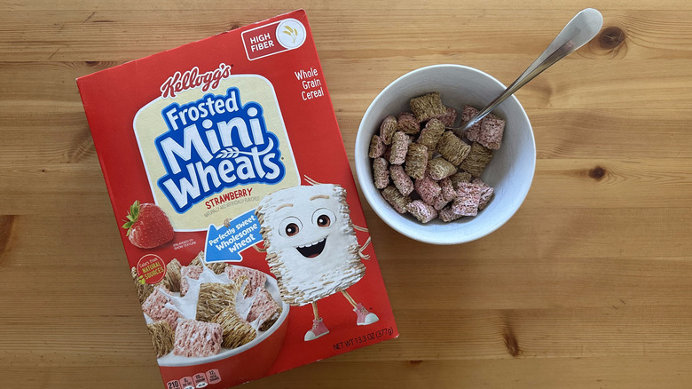 Frosted Mini Wheats Strawberry in white bowl on table
