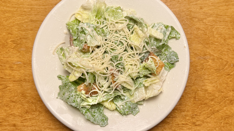 Top view of Caesar Salad on table