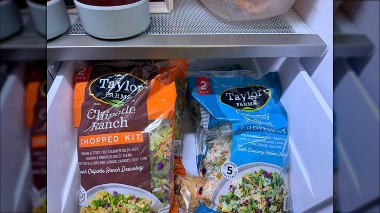 Taylor Farms bagged salad kits from Costco in fridge