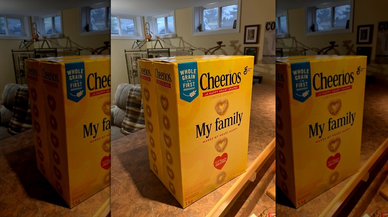 Costco sized box of Cheerios on countertop