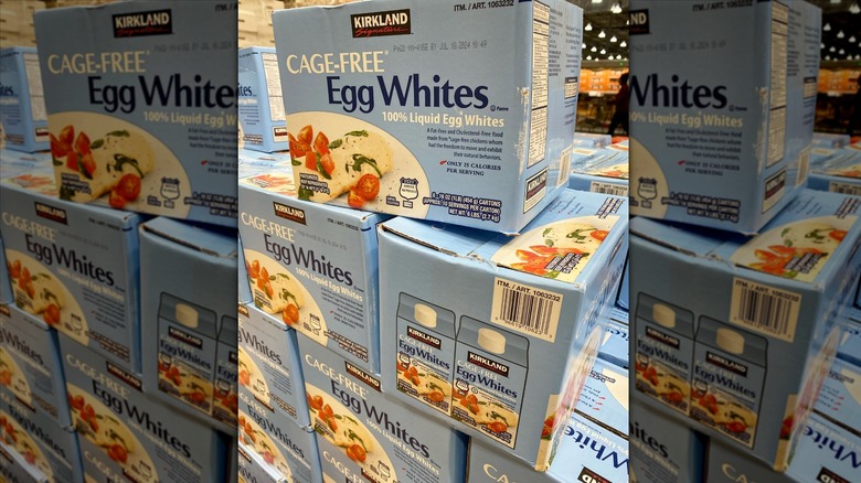 Boxes of Kirkland Signature egg whites at Costco