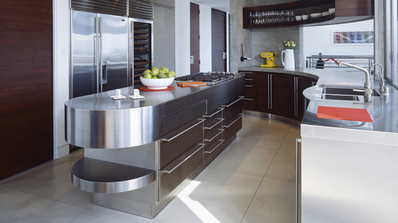 kitchen with stainless steel countertops