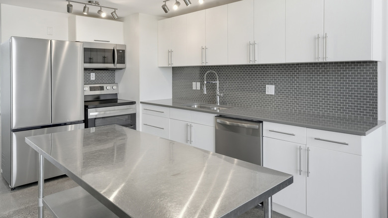 kitchen with stainless steel island