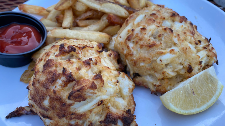 Crab cakes with a slight charred finish