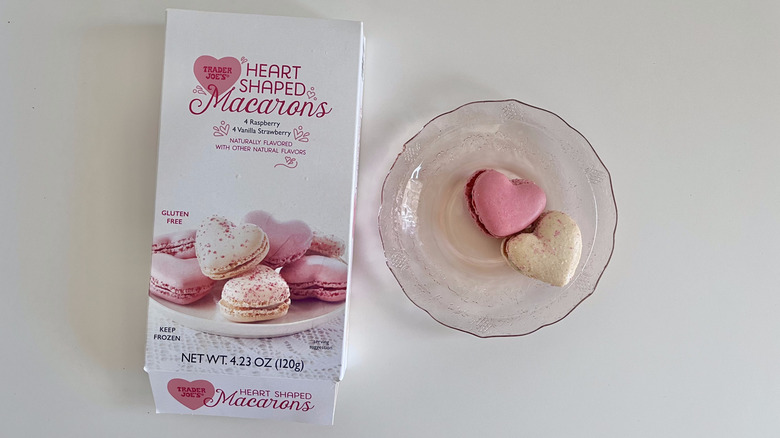 Heart shaped macarons in a box