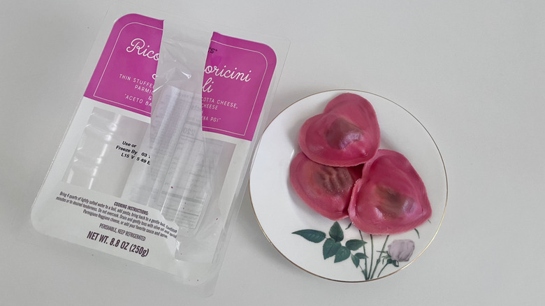 Heart shaped ravioli on a small plate