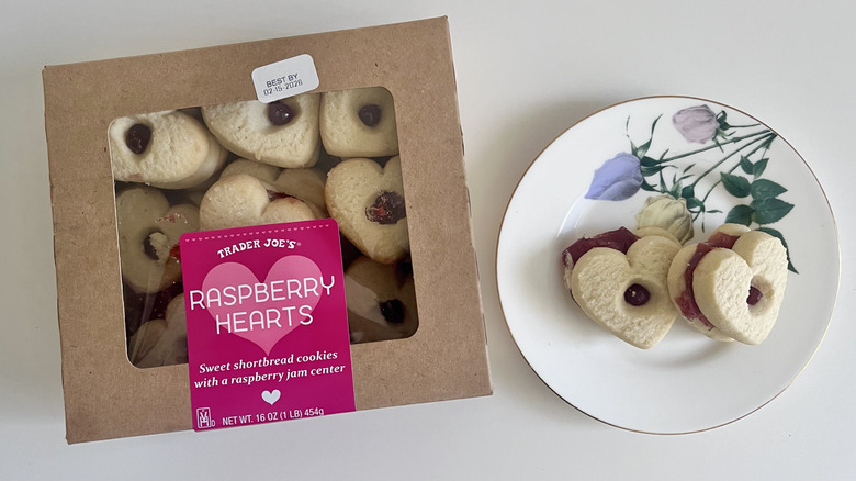 Raspberry hearts cookies on a plate