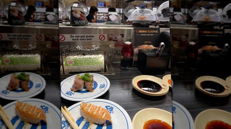 Sushi conveyor belt and table spread