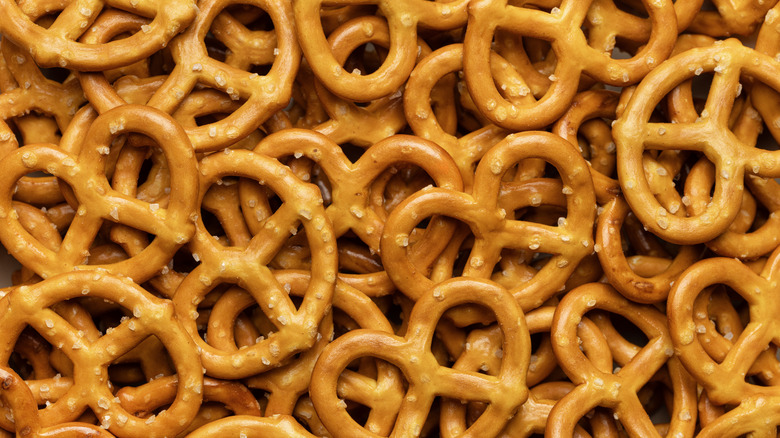 Close-up of a pile of pretzels
