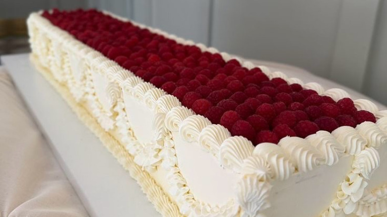 long table cake with raspberries