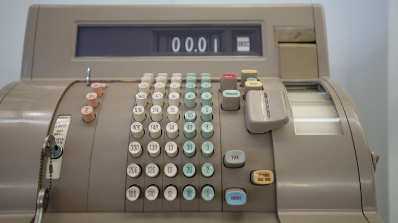 Close-up of an old-fashioned mechanical cash register