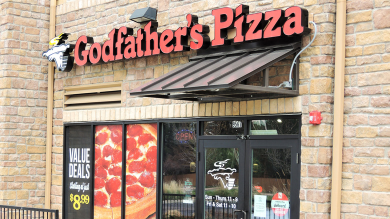 Signage at a Godfather's Pizza