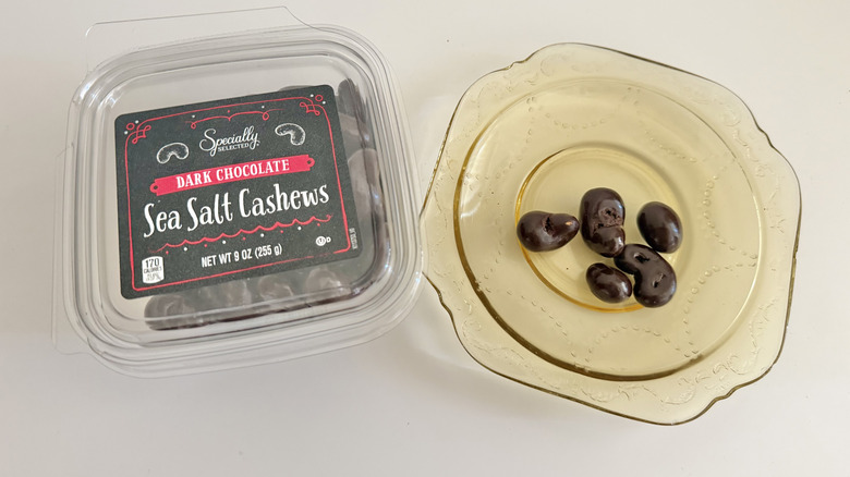 Specially Selected Chocolate Sea Salt Cashews placed on a table