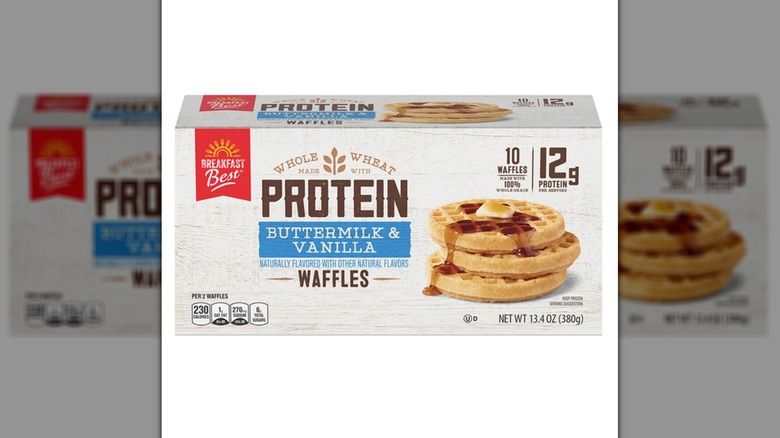 Aldi Breakfast Best Buttermilk & Vanilla Protein Waffles in packaging
