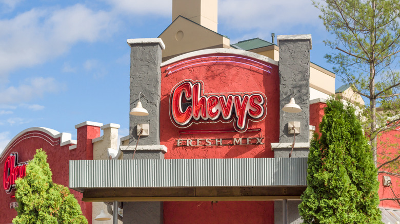Chevys Fresh Mex restaurant exterior and logo against blue sky