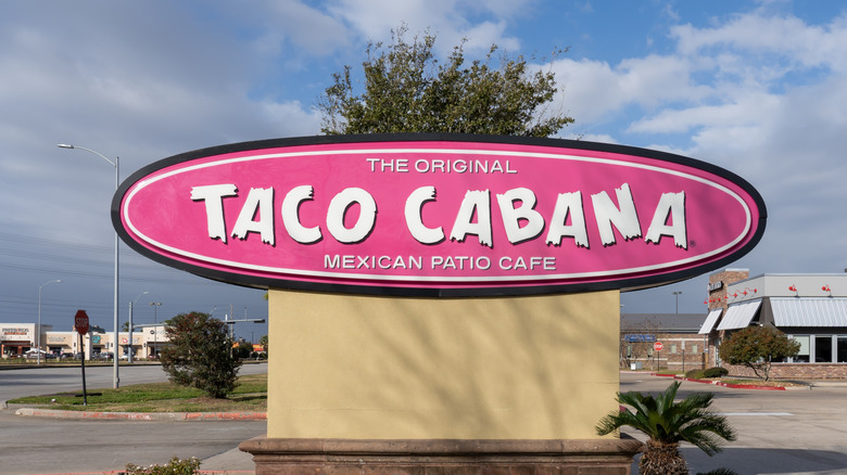 Close up of Taco Cabana restaurant ground sign
