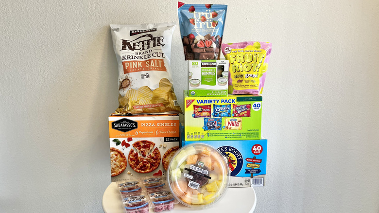 Various snack items from Costco on table