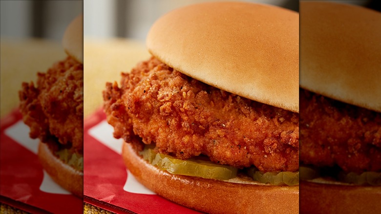 Chick-fil-A Spicy Chicken Sandwich on red wrapper
