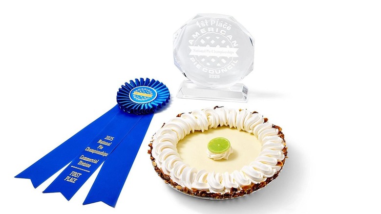 Publix Key Lime Pie with blue ribbon