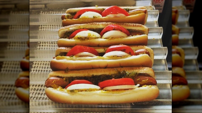 A row of Caspers hot dogs