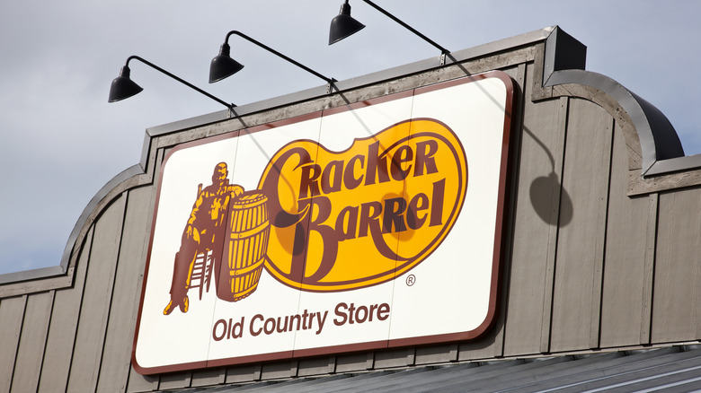 Cracker Barrel logo on building
