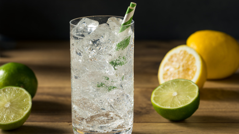 Lemon lime soda with a straw