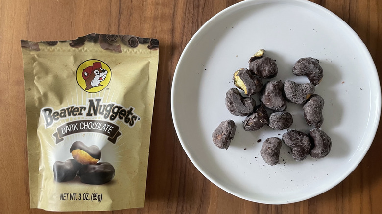 Beaver nuggets on a plate and in a bag