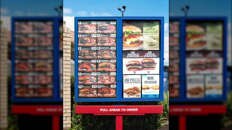Mirrored image of Burger King drive-thru menu
