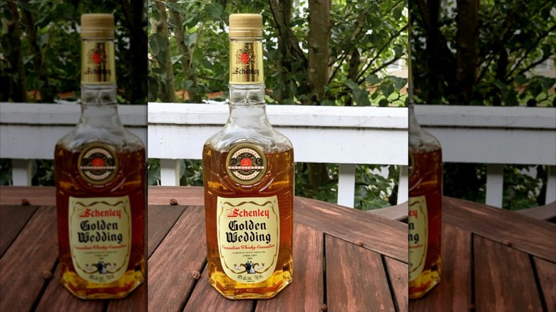 whisky bottle label on table