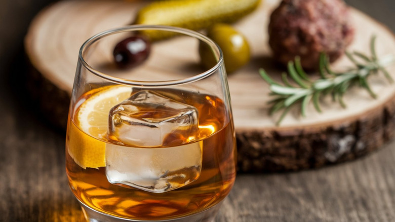 whisky on ice in glass