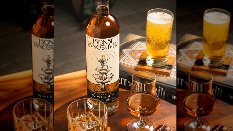 Sons of Vancouver whisky products displayed on table.