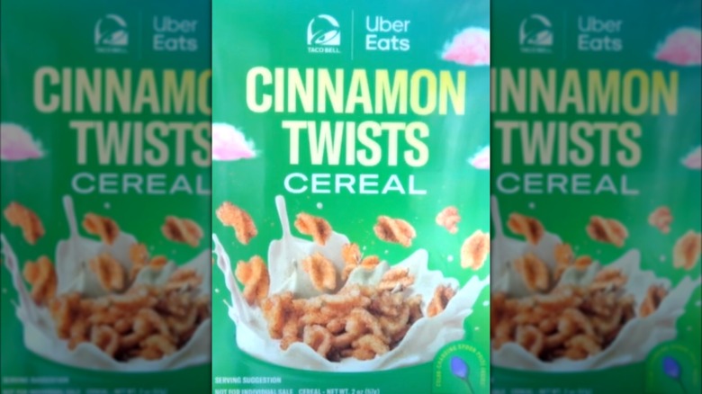 Box of Cinnamon Twists Cereal made by Taco Bell and Uber Eats