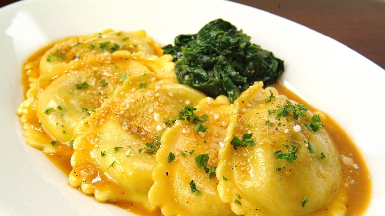 Veal Osso Bucco Ravioli with spinach dish served at Ruth's Chris Steak House