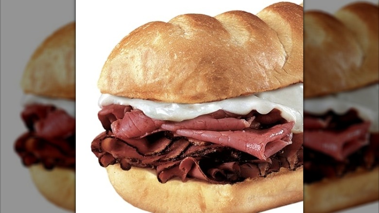 A close up of part of a sub sandwich