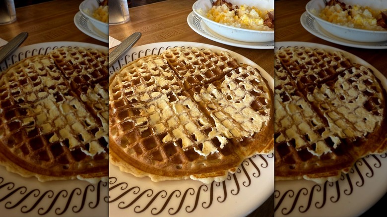 Plain Waffle House waffle with butter spread on top