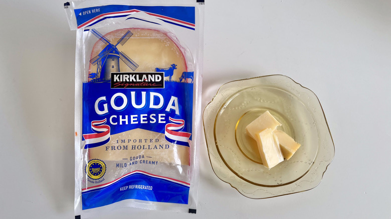 Pieces of Kirkland Signature Gouda on a plate