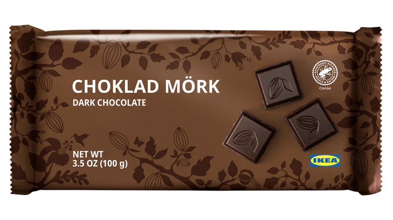 A shot of the Choklad Mörk dark chocolate bar on a white background