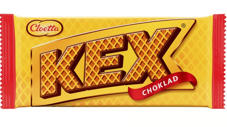 A beauty shot of the Kexchoklad crispy wafer milk chocolate bar on a white background