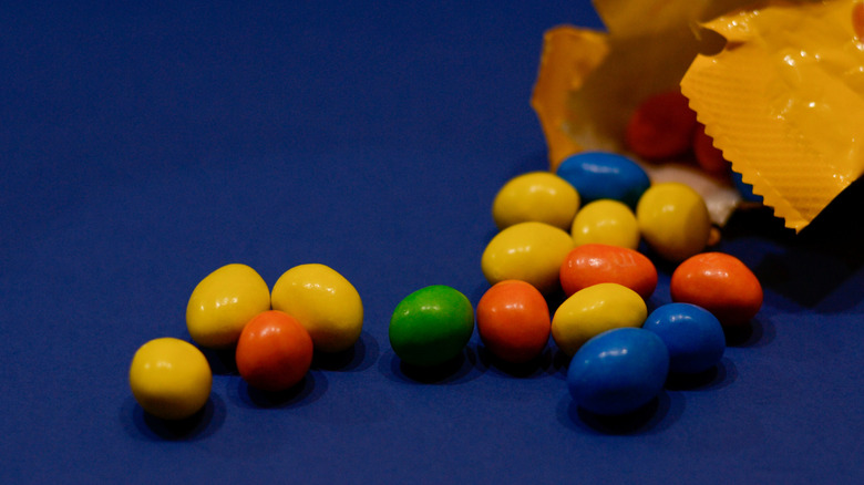 m&ms' spilling out of bag