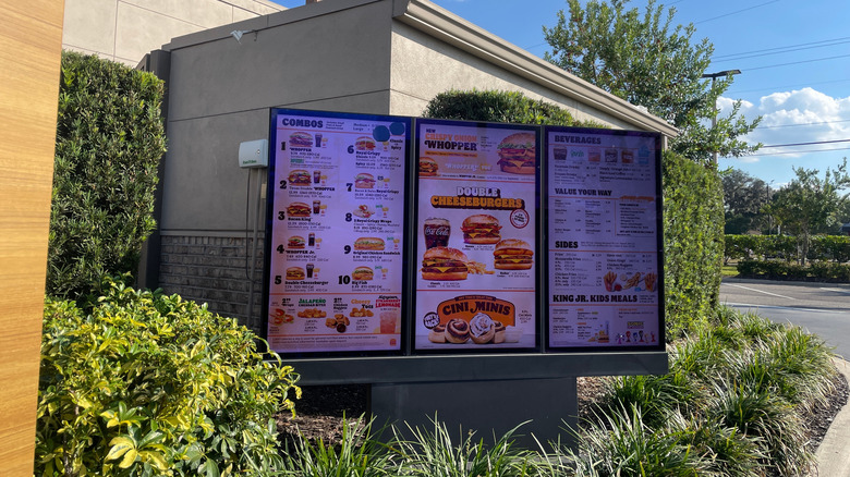 Burger King drive-thru menu with prices