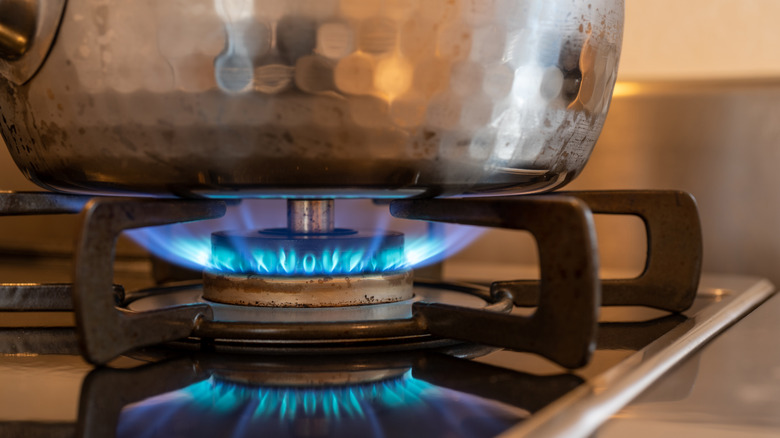 pan on gas flame