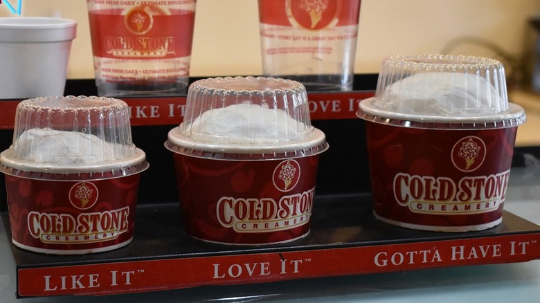 Three Cold Stone Creamery cup sizes