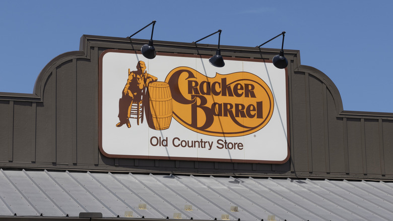 Yellow Cracker Barrel sign on building