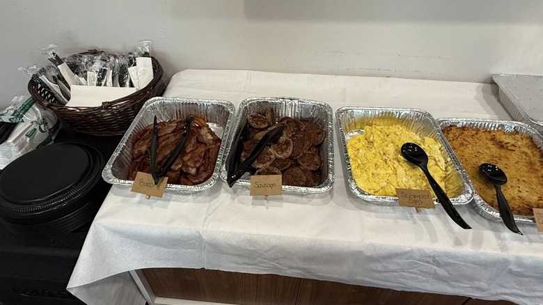 Breakfast catering setup from Cracker Barrel