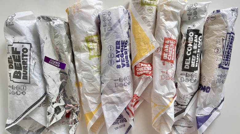 Various Del Taco burritos