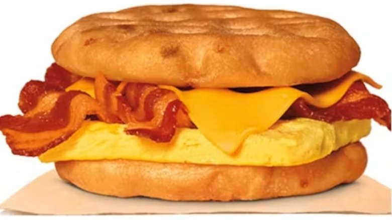 A Burger King Maple Waffle Sandwich with bacon
